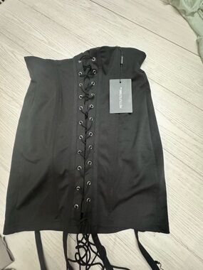 PrettyLittleThing Black Lace-Up Mini Skirt